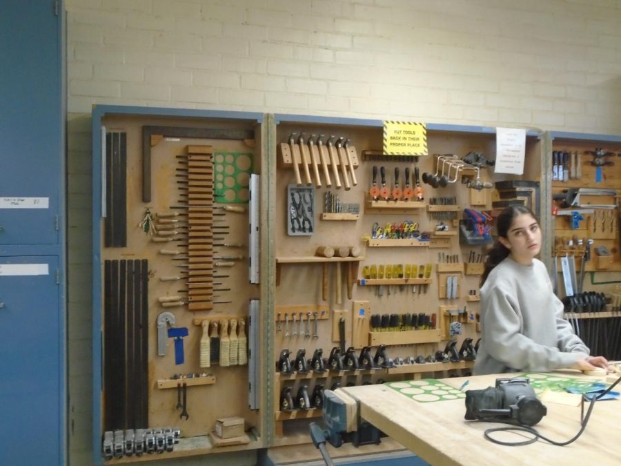 The tool wall in the woodshop. 
